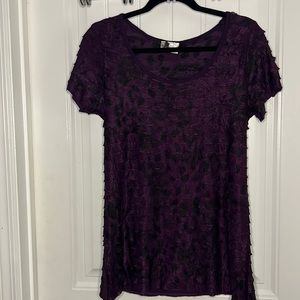 Lavish XL Purple and Black Ruffled Flower Print Stretch Blouse